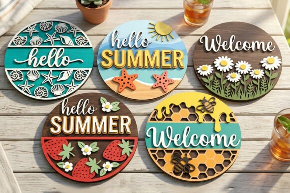 Download Summer Round Sign Laser Cut Bundle - Summer Collection