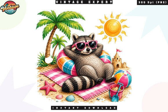 Download Cute Summer Beach Vacation Raccoon PNG - Summer Collection